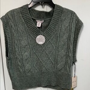 Sincerely Jules Green V-Neck Cable Knit Sweater Vest